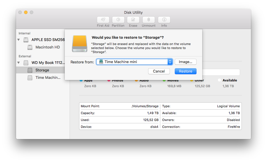 Restore the Time Machine backup on a new drive